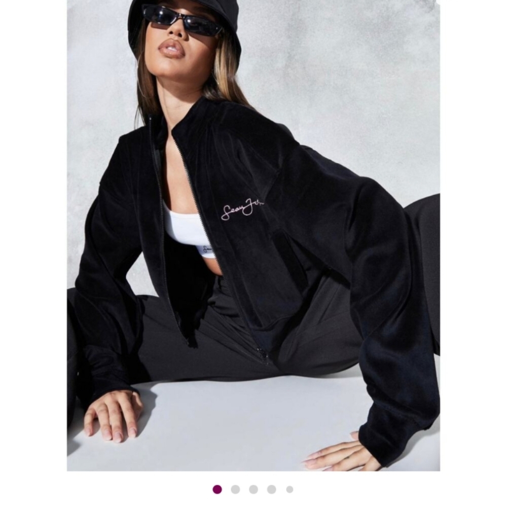 Sean John x Missguided Womens Size 4 Cropped Black Velour Zip Up Jacket NWT
